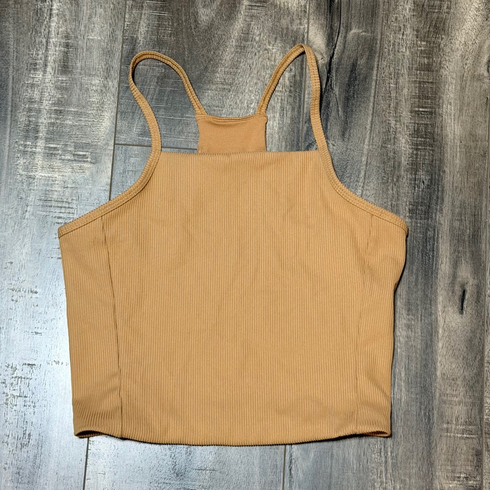 The North Face Women Ribbed Crop Tank Top Racerback Tan Brown Small NF0A82Q2